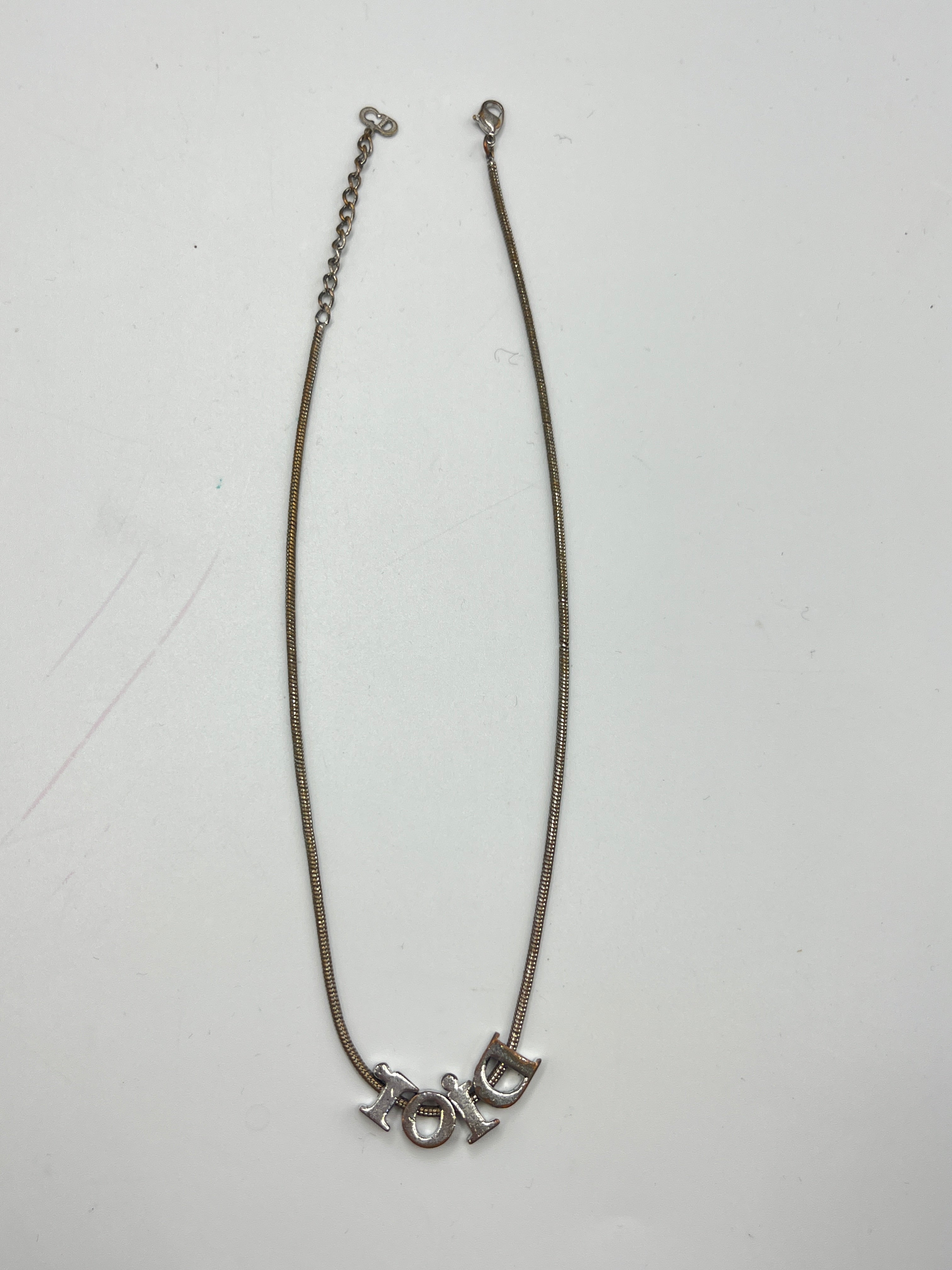Christian Dior Vintage Silver-Tone "Dior" Script Logo Pendant Necklace