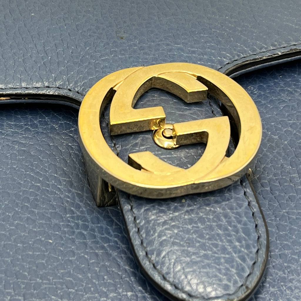 Gucci Interlocking G Medium Shoulder Bag in Blue Dollar Calf Leather