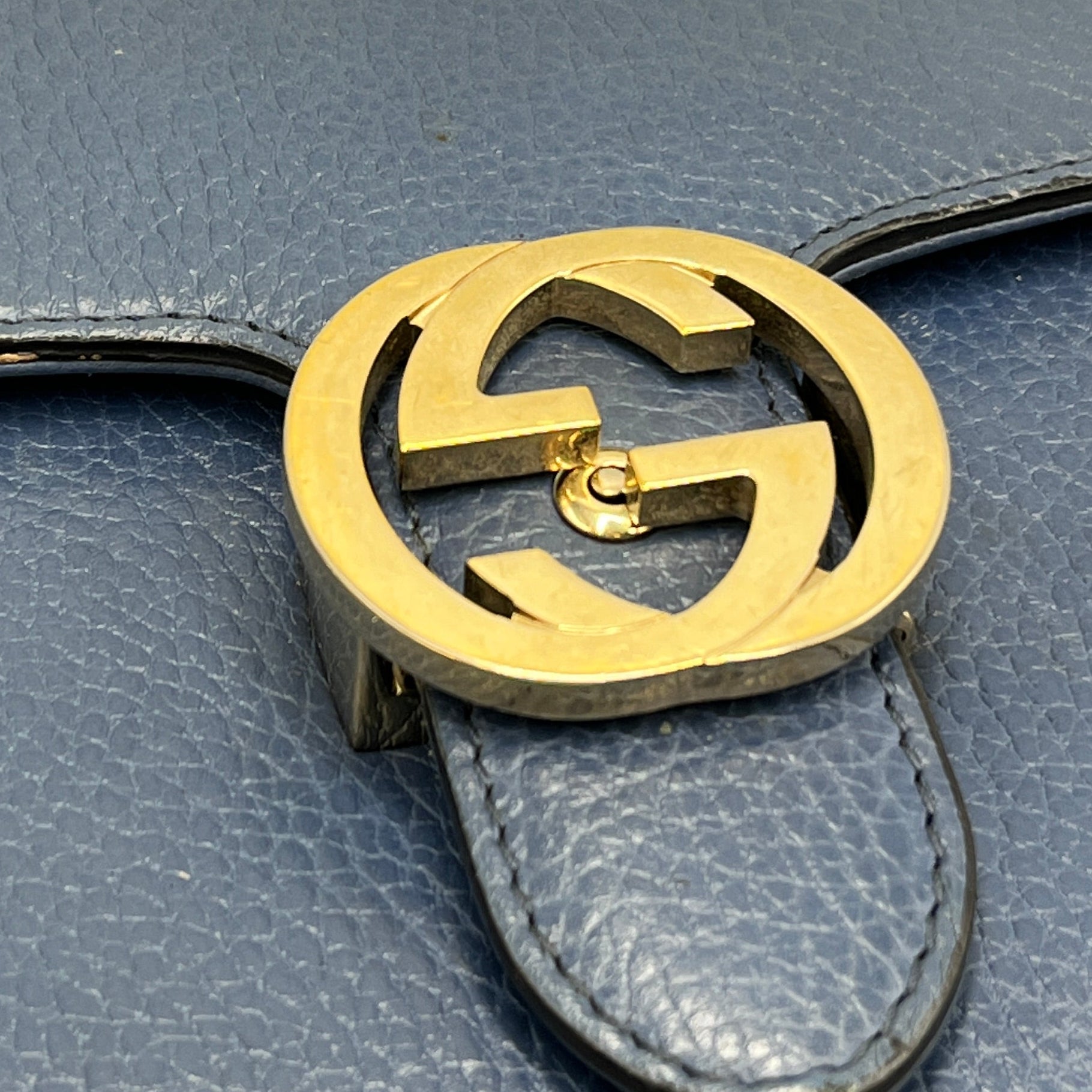 Gucci Interlocking G Medium Shoulder Bag in Blue Dollar Calf Leather