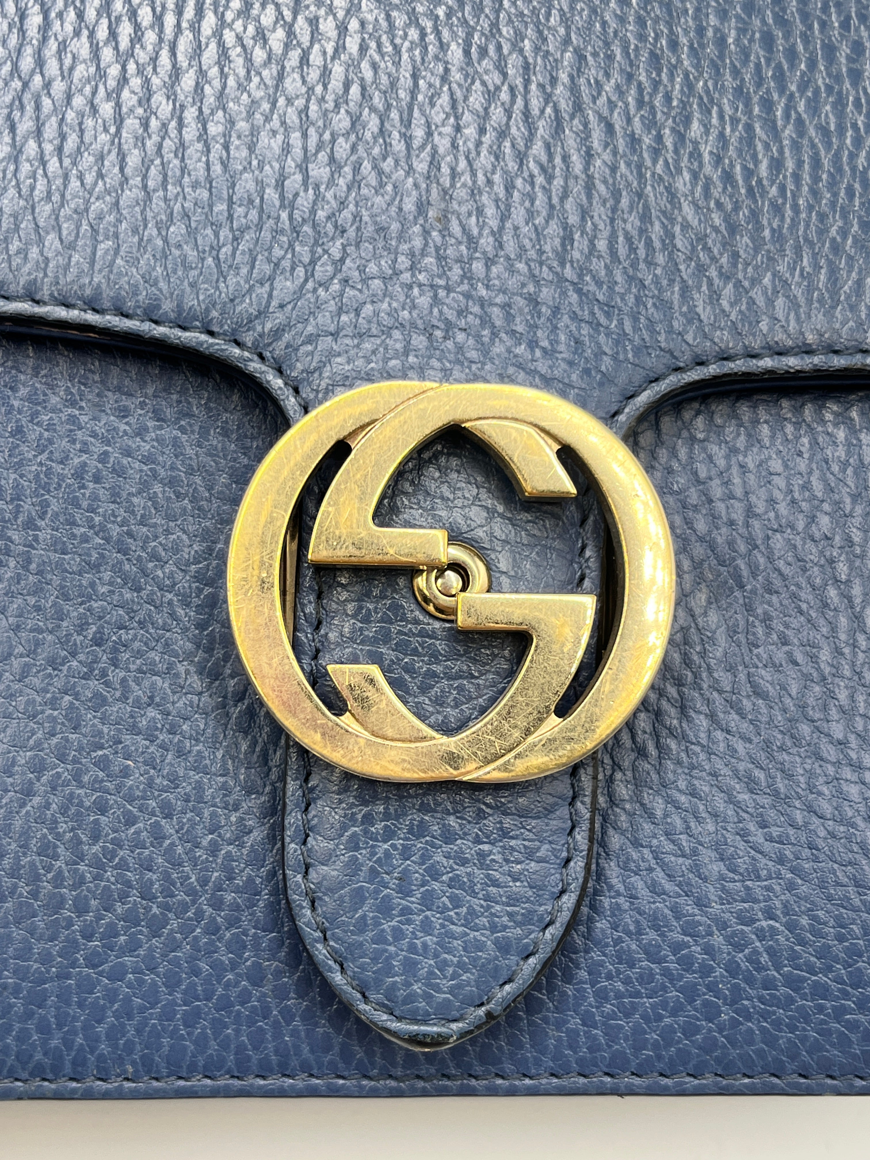 Gucci Interlocking G Medium Shoulder Bag in Blue Dollar Calf Leather