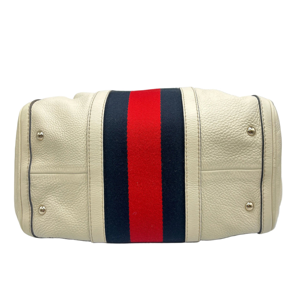 Gucci Web Joy Boston Bag in White GG Supreme Leather
