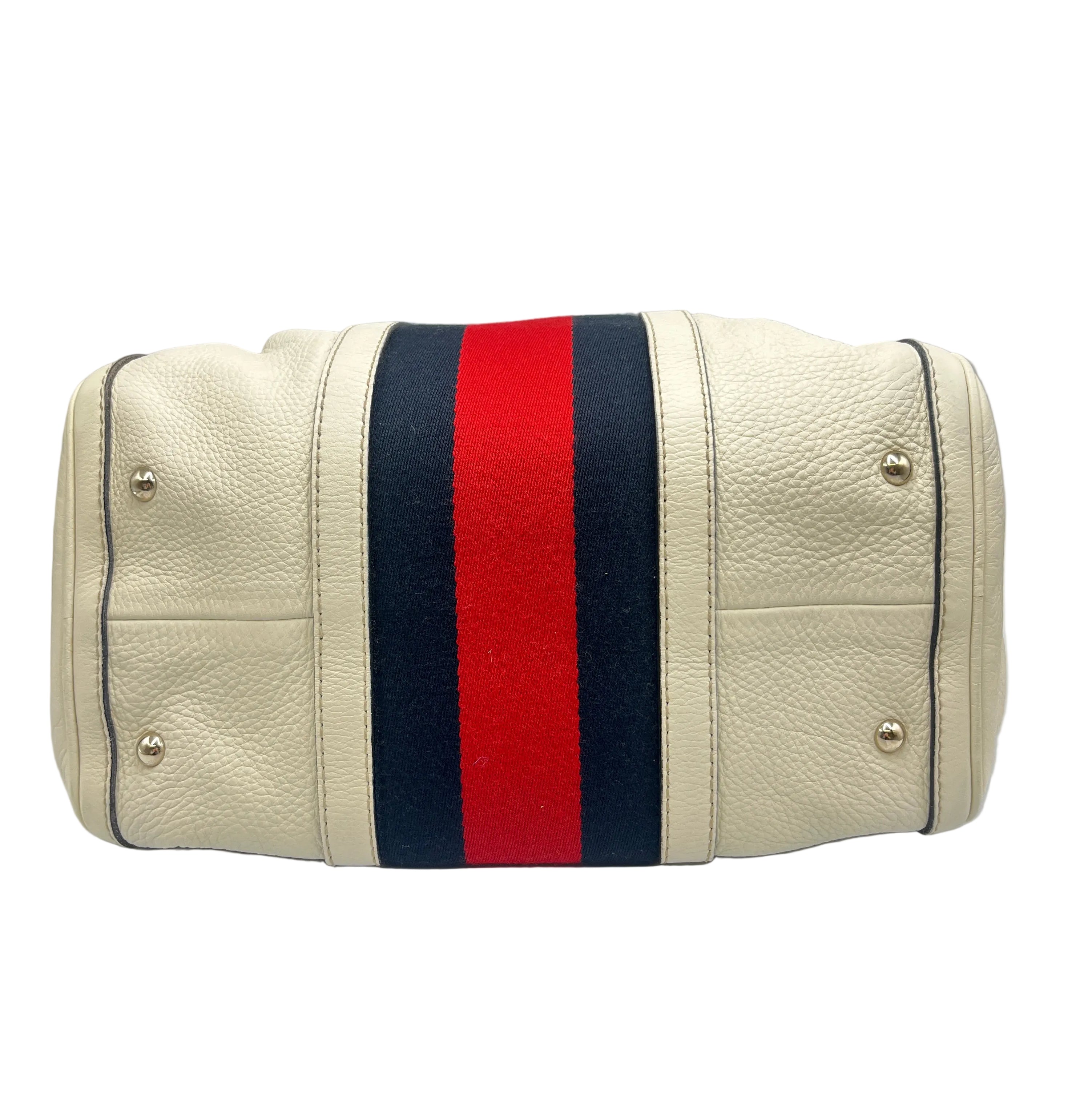 Gucci Web Joy Boston Bag in White GG Supreme Leather