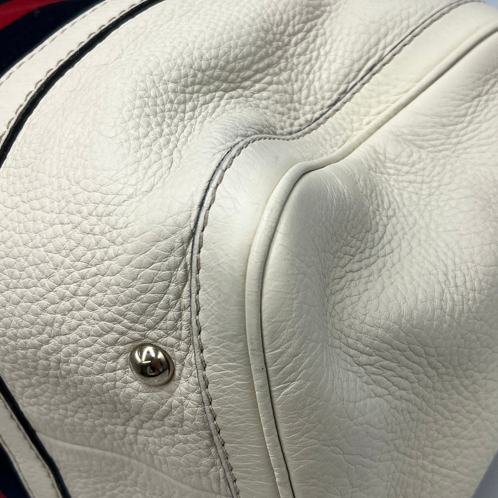 Gucci Web Joy Boston Bag in White GG Supreme Leather
