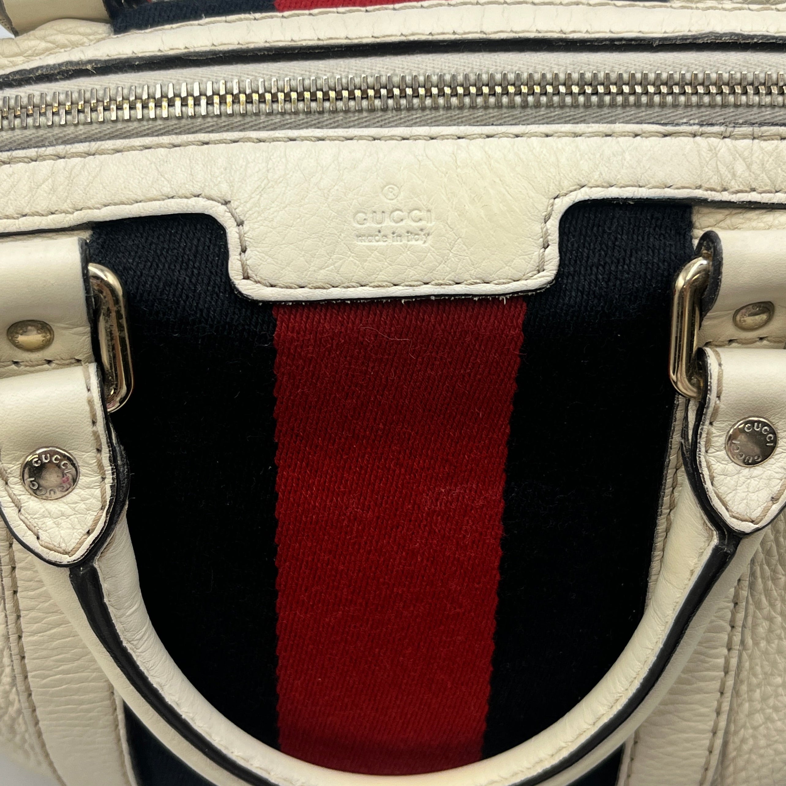 Gucci Web Joy Boston Bag in White GG Supreme Leather