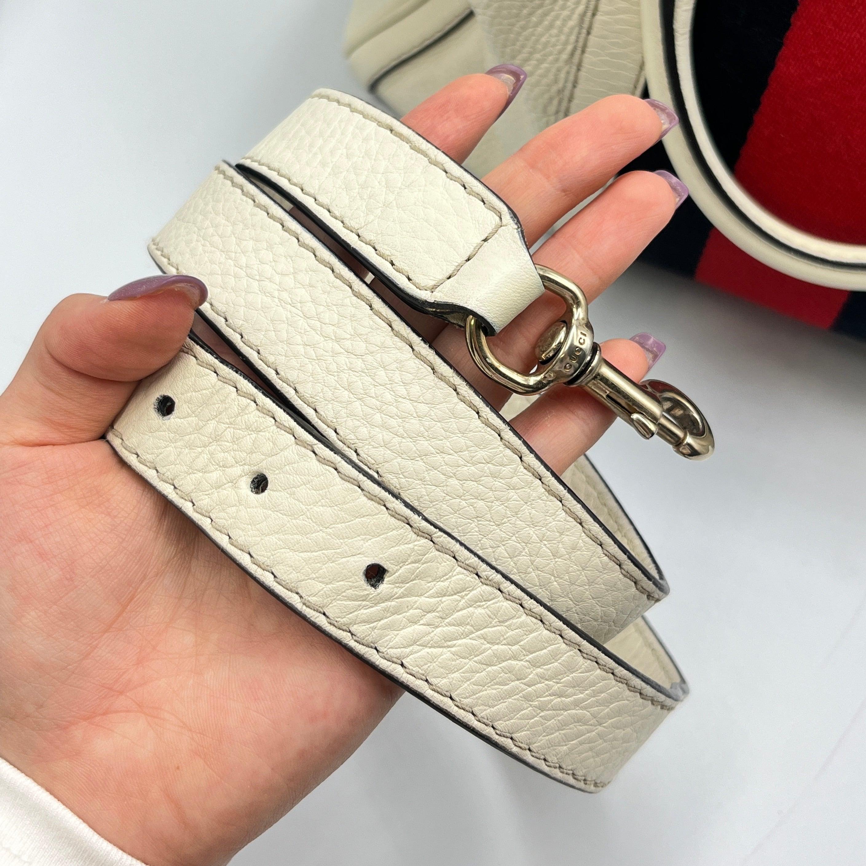 Gucci Web Joy Boston Bag in White GG Supreme Leather