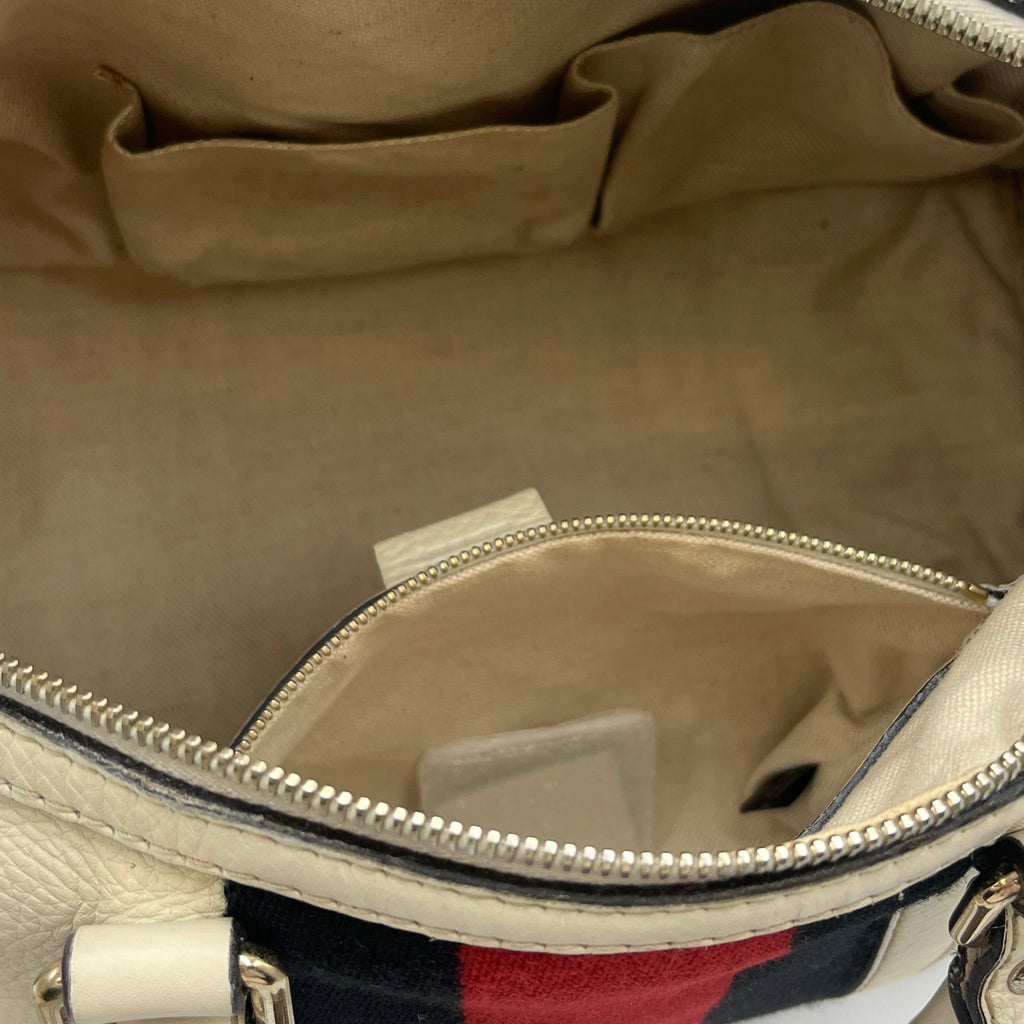 Gucci Web Joy Boston Bag in White GG Supreme Leather