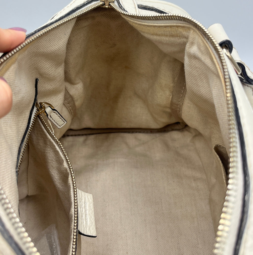 Gucci Web Joy Boston Bag in White GG Supreme Leather