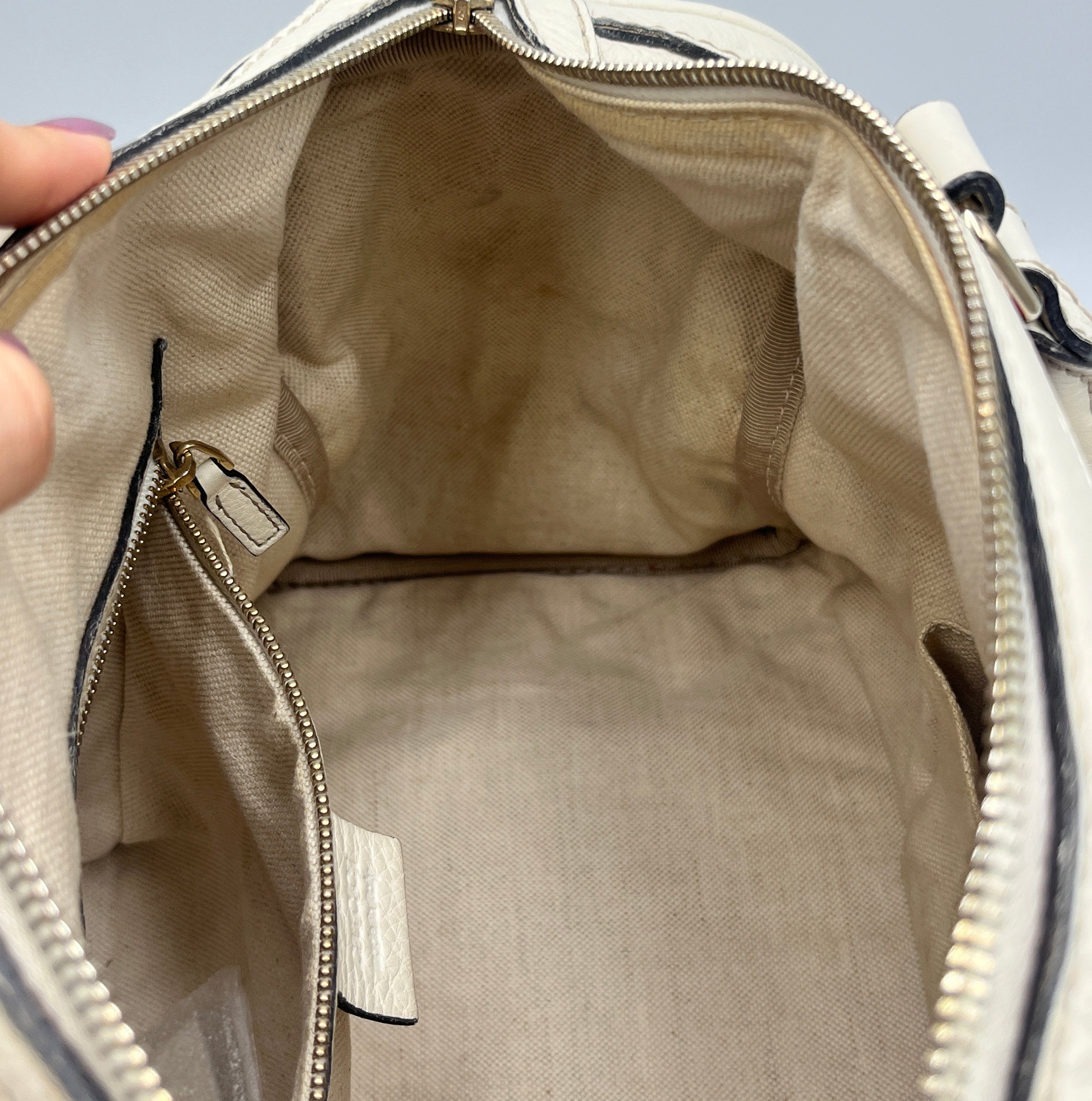 Gucci Web Joy Boston Bag in White GG Supreme Leather