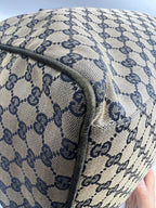 Gucci Vintage Navy GG Canvas Web Boston Duffle Bag with Red/Navy Web Stripe | Designer Resale