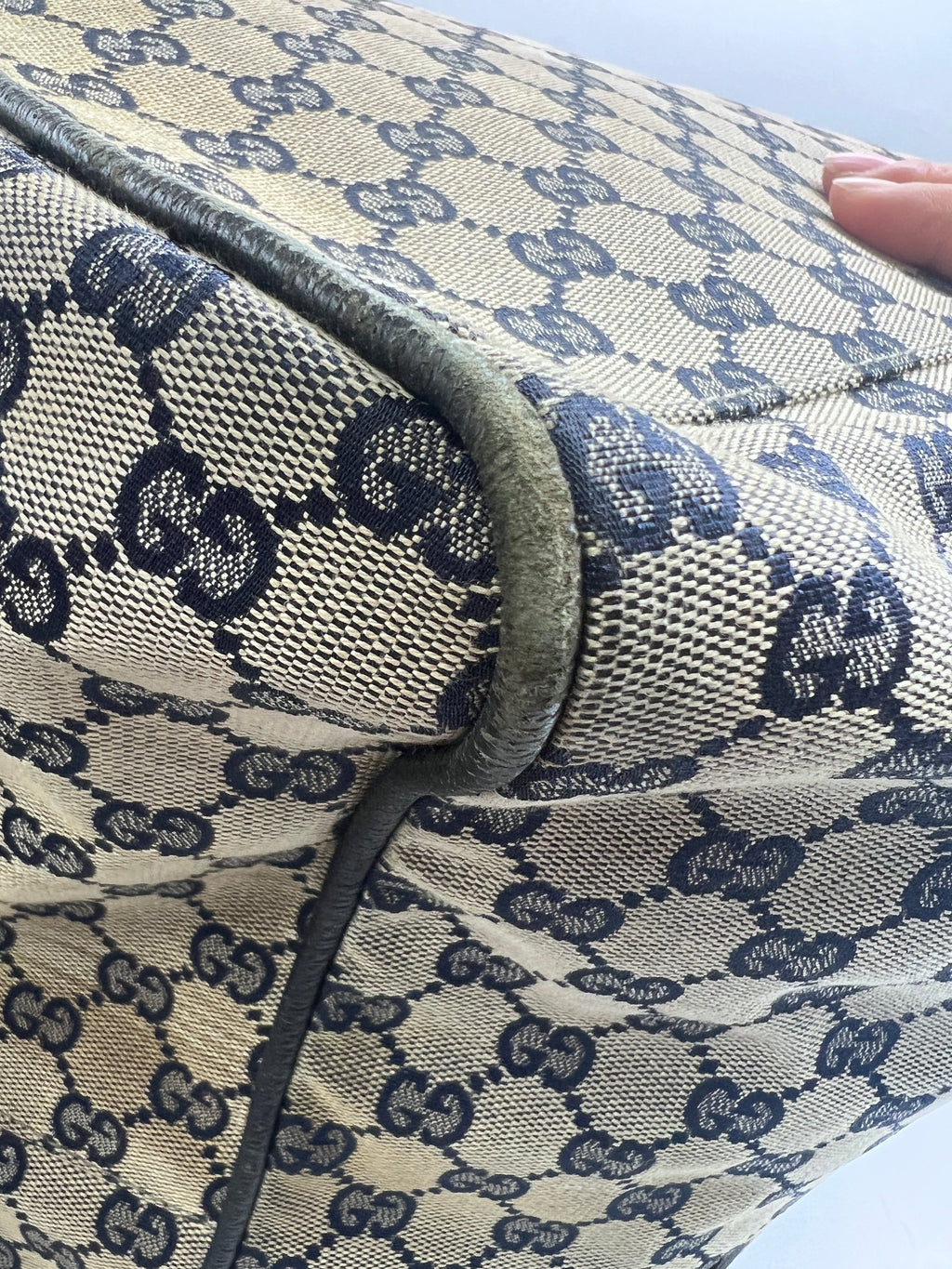 Gucci Vintage Navy GG Canvas Web Boston Duffle Bag with Red/Navy Web Stripe | Designer Resale