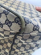 Gucci Vintage Navy GG Canvas Web Boston Duffle Bag with Red/Navy Web Stripe | Designer Resale