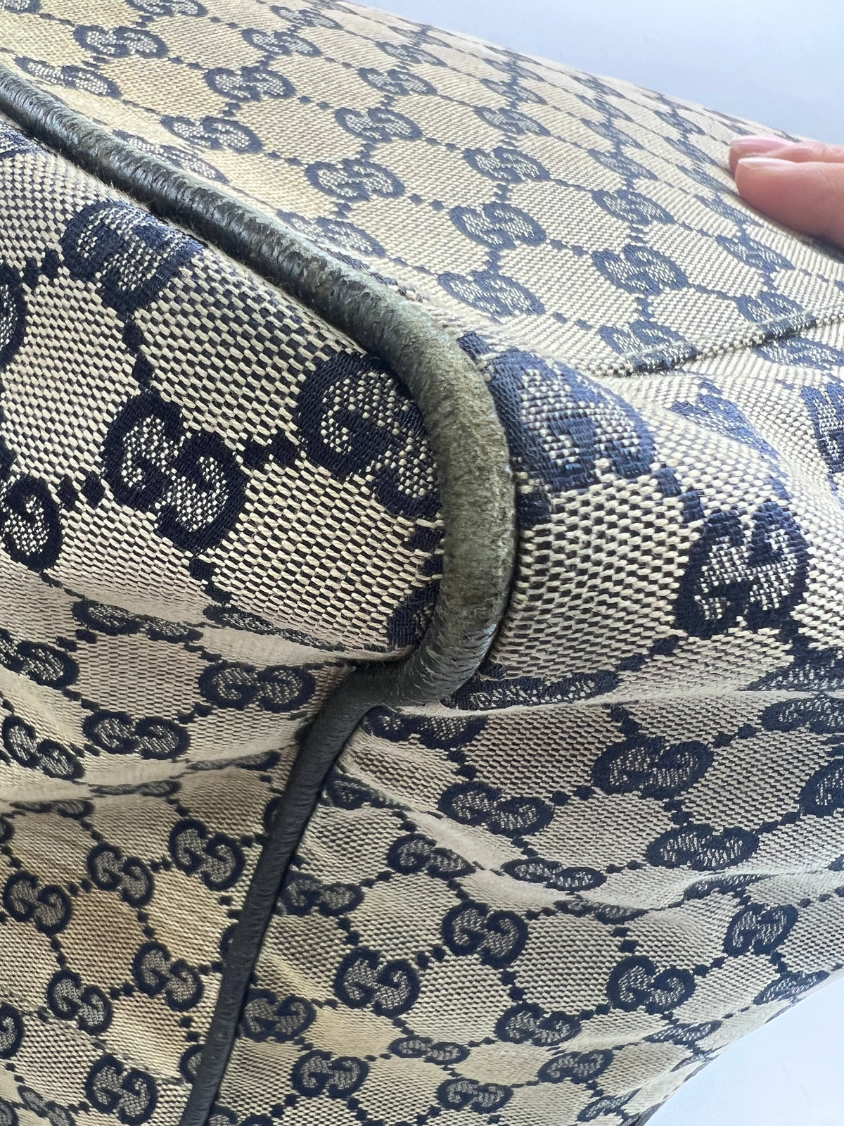 Gucci Vintage Navy GG Canvas Web Boston Duffle Bag with Red/Navy Web Stripe | Designer Resale
