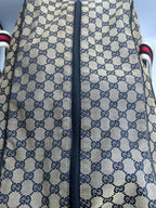 Gucci Vintage Navy GG Canvas Web Boston Duffle Bag with Red/Navy Web Stripe | Designer Resale