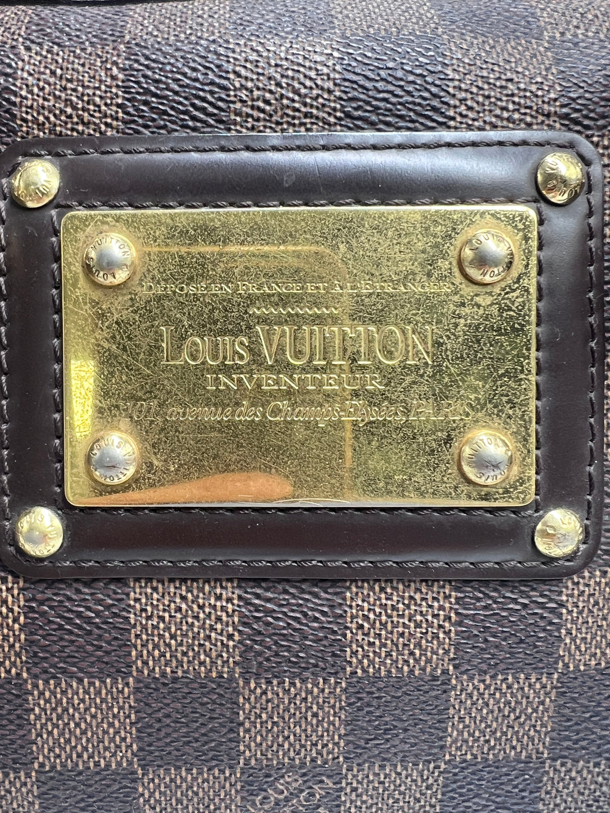 Louis Vuitton Damier Ebene Berkeley Bag (2009) with Gold Inventeur Plaque | Designer Resale