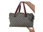 Gucci Vintage Navy GG Canvas Web Boston Duffle Bag with Red/Navy Web Stripe | Designer Resale