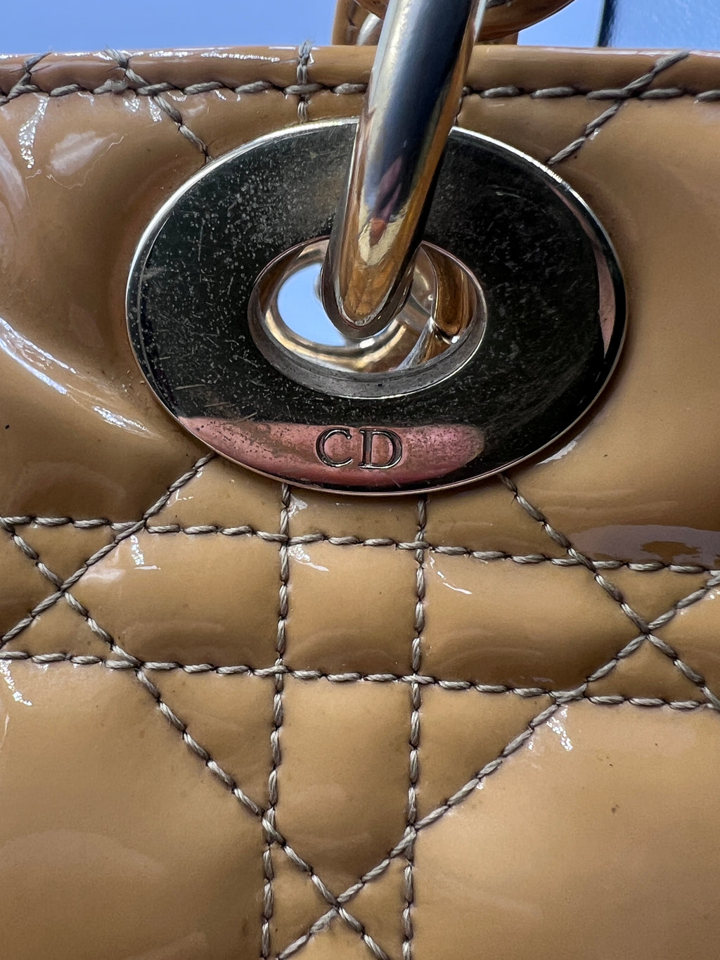 Christian Dior Large Lady Dior Patent Leather Bag