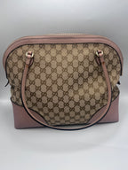 Gucci GG Supreme Canvas Saleya Large Tote Bag in Beige and Pink Leather | Designer Resale