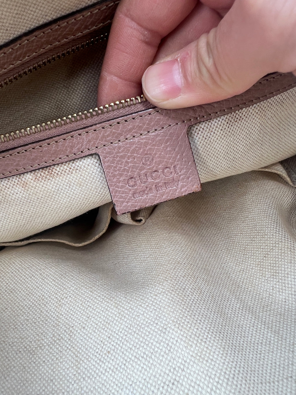 Gucci GG Supreme Canvas Saleya Large Tote Bag in Beige and Pink Leather | Designer Resale