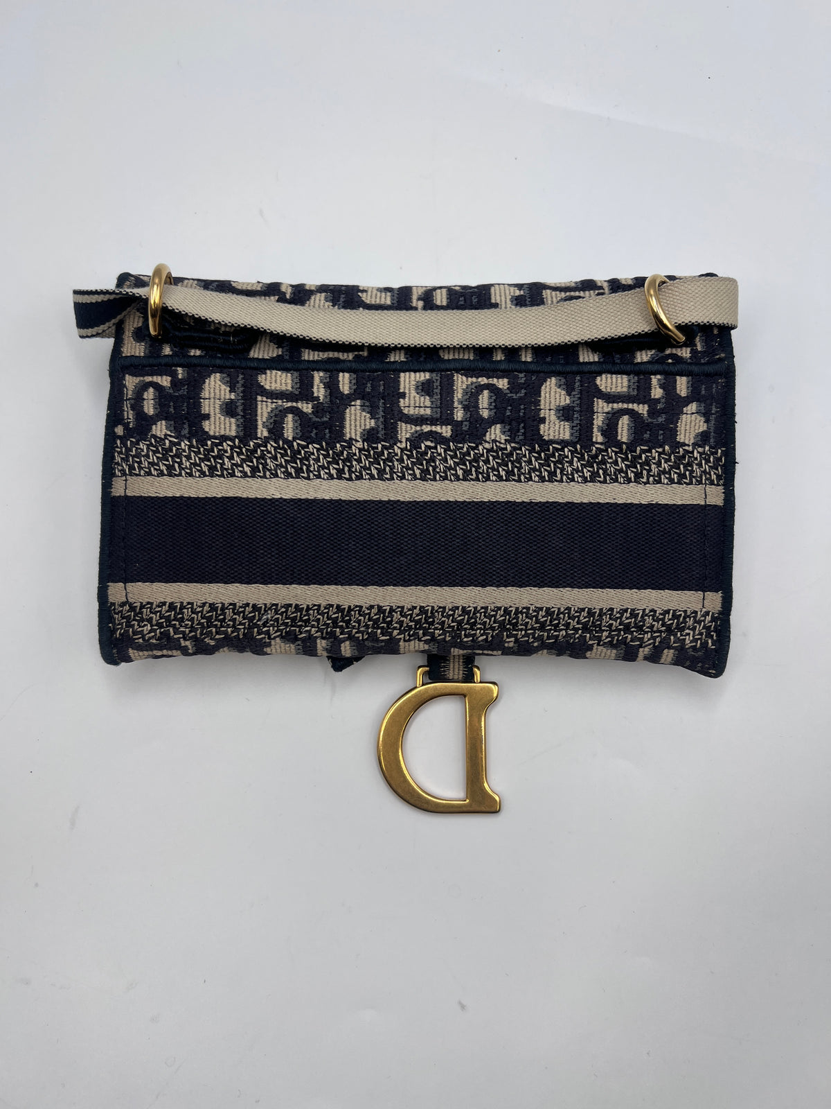 Christian Dior Blue Oblique Jacquard Saddle Wallet On Chain WOC