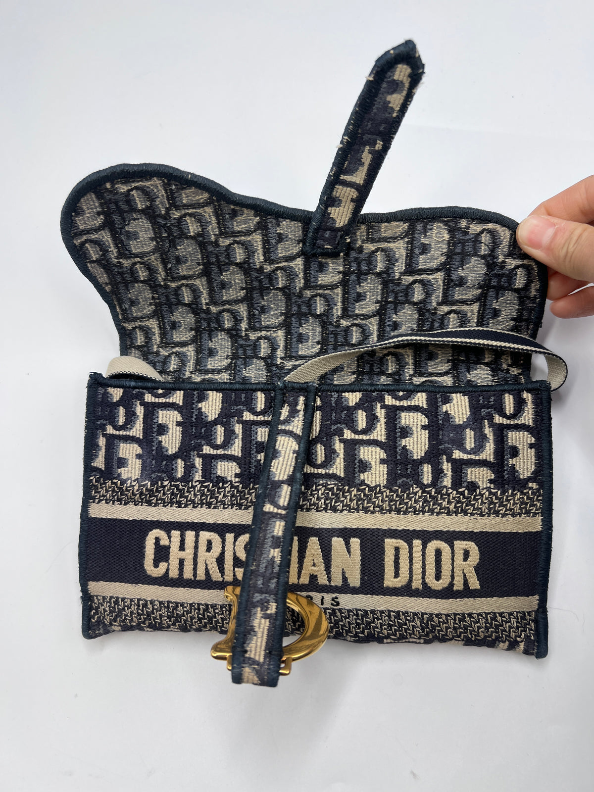 Christian Dior Blue Oblique Jacquard Saddle Wallet On Chain WOC