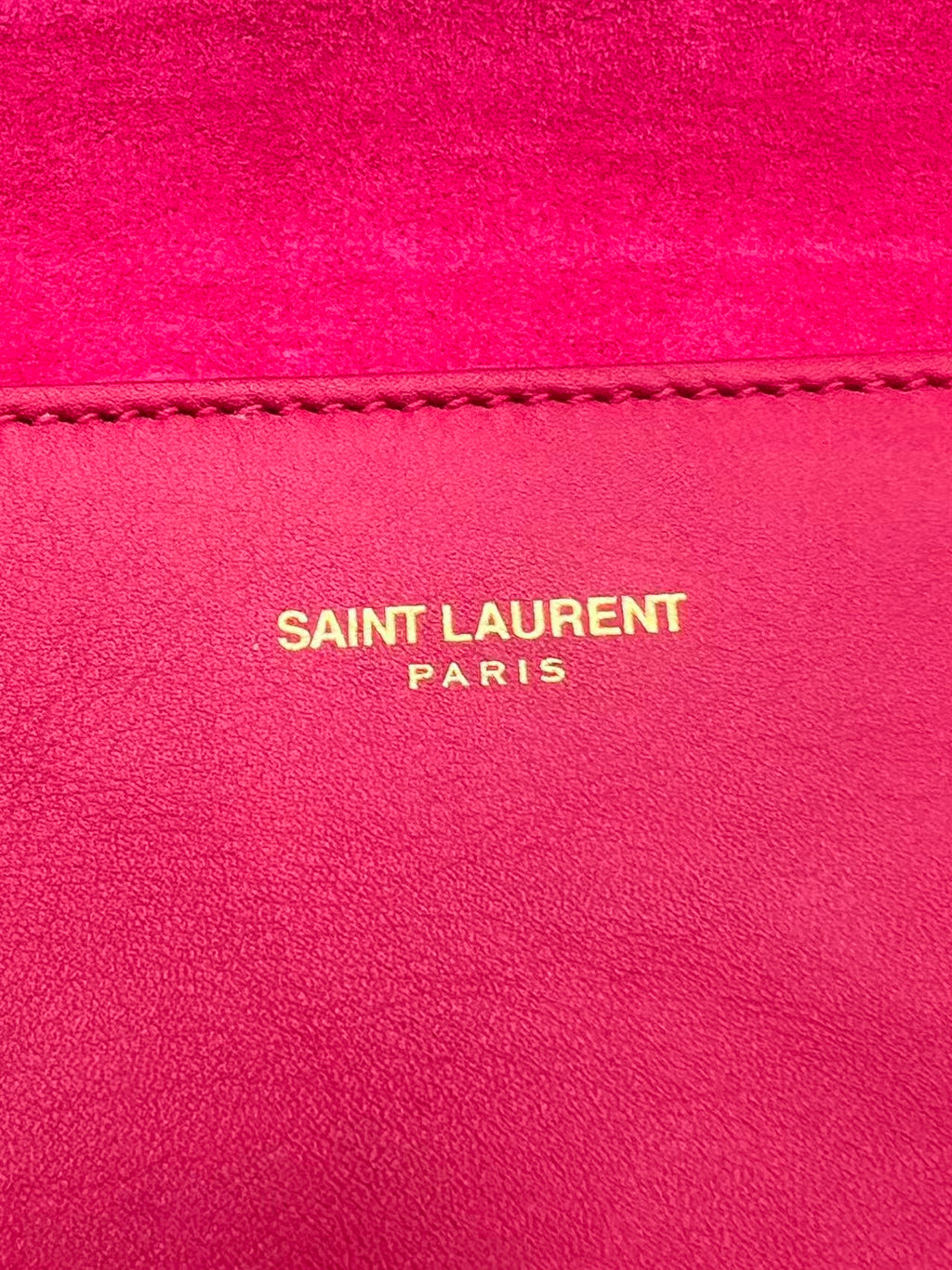 Saint Laurent Ligne Y Clutch – Fuchsia Pink Calfskin Leather – Classic Gold Y-Hardware
