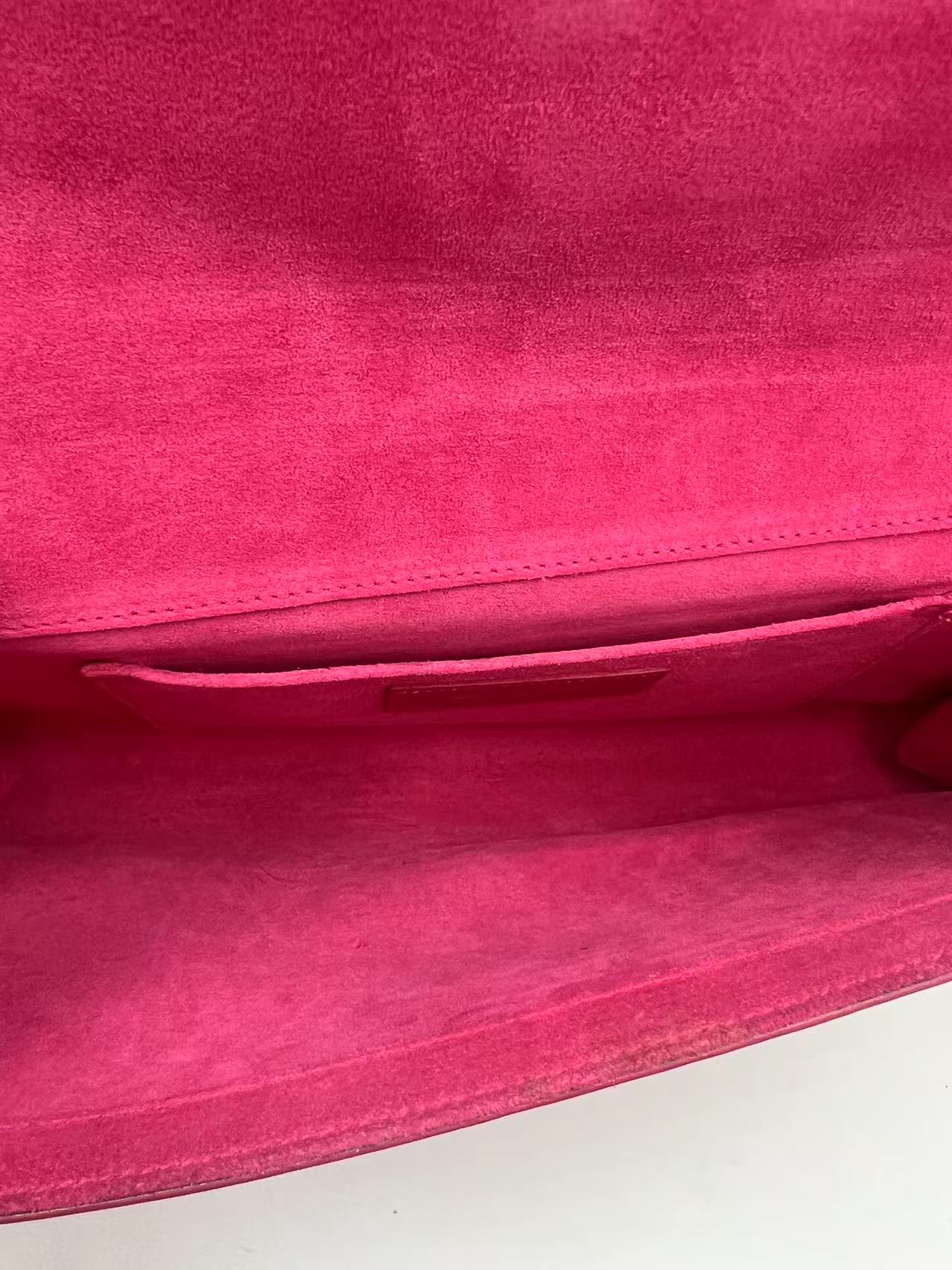 Saint Laurent Ligne Y Clutch – Fuchsia Pink Calfskin Leather – Classic Gold Y-Hardware