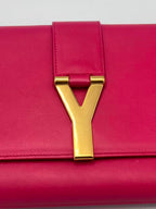 Saint Laurent Ligne Y Clutch – Fuchsia Pink Calfskin Leather – Classic Gold Y-Hardware