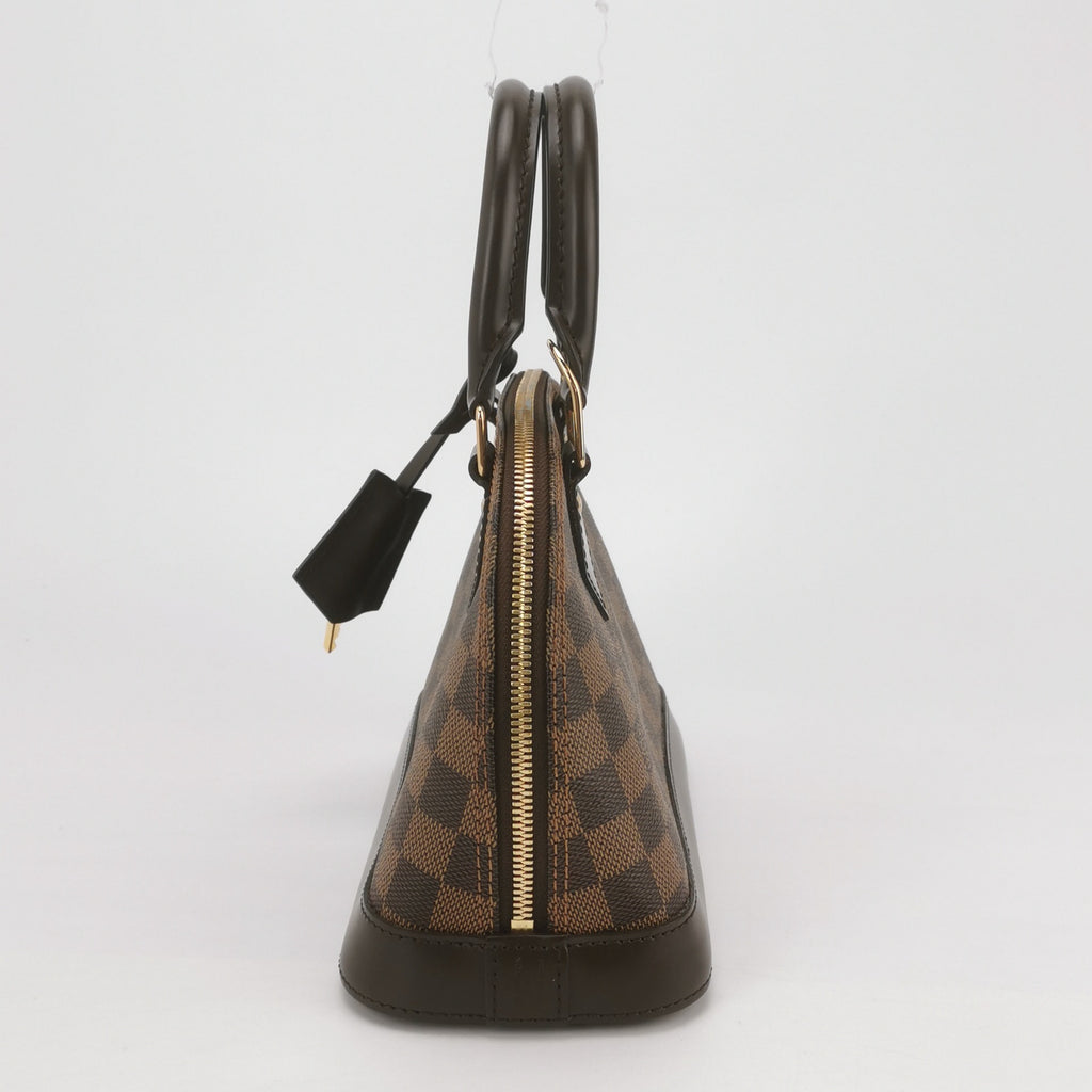 preploved damier ebene alma bb crossbody bag in canvas and gold hardware 