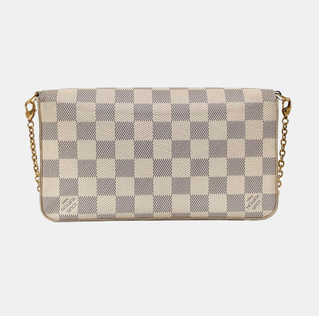 secondhand lv felicie pochette in damier azur canvas luxury shoulder bag with gold chain back view