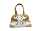 preowned authentic Louis Vuitton Murakami white multicolor Claudia Top Handle Bag with vachetta leather 