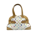 preowned authentic Louis Vuitton Murakami white multicolor Claudia Top Handle Bag with vachetta leather 