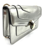 Bvlgari Serpenti Forever Bag in Silver Metallic Patent Leather with Jewel Head