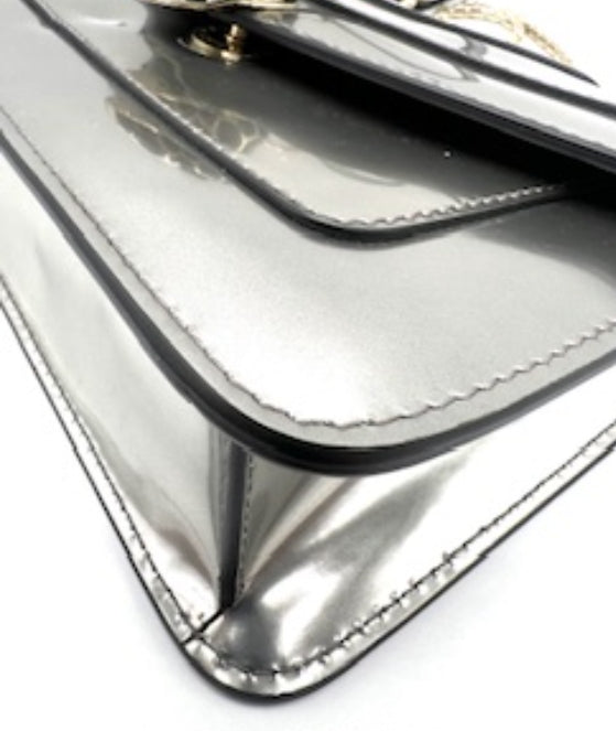 Bvlgari Serpenti Forever Bag in Silver Metallic Patent Leather with Jewel Head