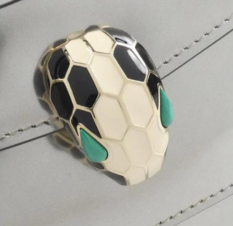 Bvlgari Serpenti Forever Bag in Silver Metallic Patent Leather with Jewel Head