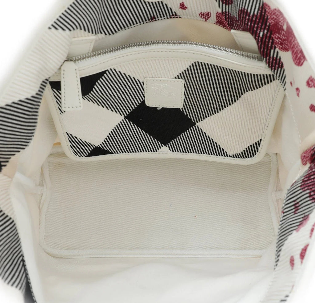 Burberry Abstract Print Canvas Tote Bag – White Multi-Colour