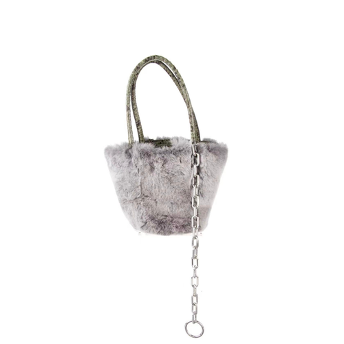authentic alexander wang rabbit fur bucket tote bag with silver hardware for sale 