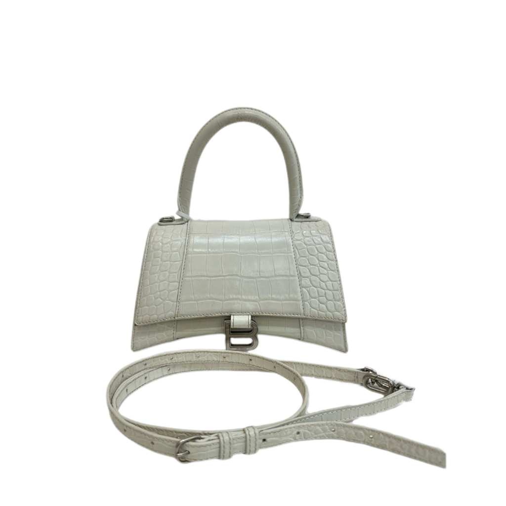 authentic preloved hourglass xs crocodile leather crossbody strap i white leather in excellent condition 