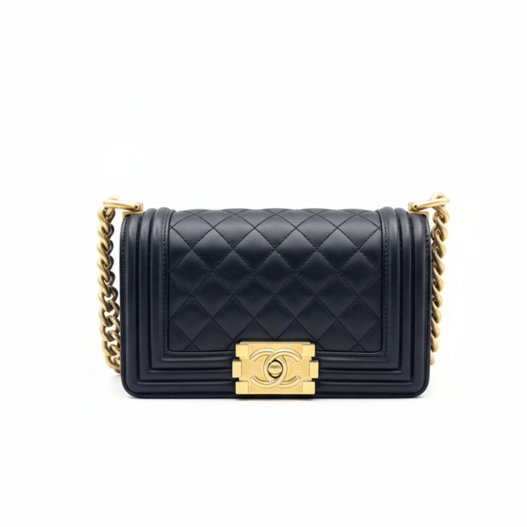 authentic black small chanel leboy bag with gold hardware crossbody for sale preloved