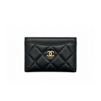 preowned authentic chanel black soft lambskin with gold hardware card holder for sale at discount price designer luxury wallet 
