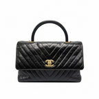 authentic preloved chanel top handle cocohandle in black leather with gold hardware in good condition for sale 