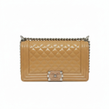 secondhand preloved chanel designer crossbody handbag in medium beige shoulder bag in excellent condition for sale 