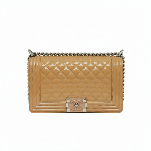 secondhand preloved chanel designer crossbody handbag in medium beige shoulder bag in excellent condition for sale 