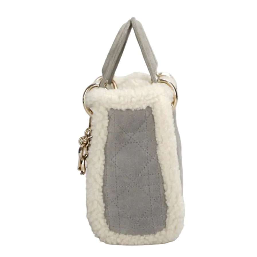 real used mini handbag with white textured fabric and gray diamond pattern in great condition for sale 