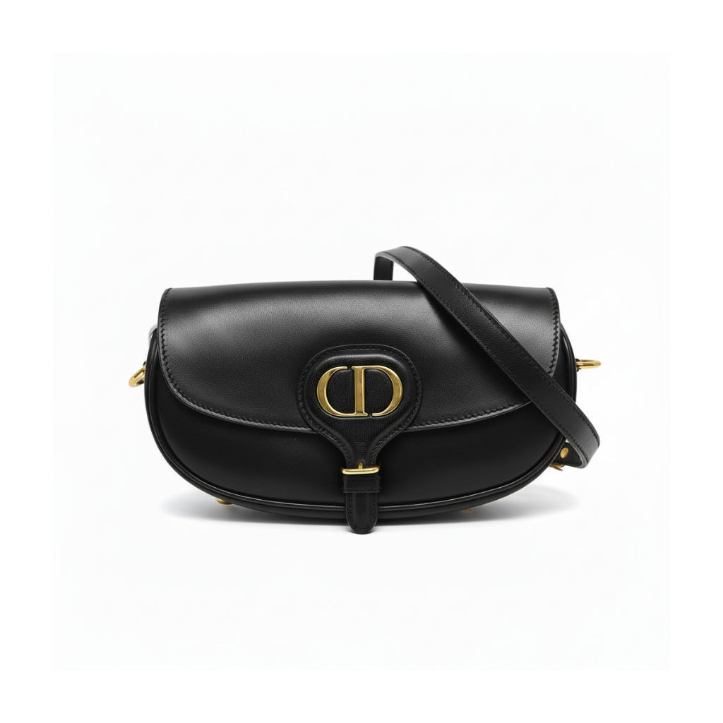 authentic preloved christian dior bobby east-west black calfskin leather crossbody strap handbag with CD gold logo in the front in very good condition 