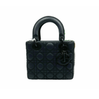 authentic secondhand christian dior mini lady dior in black lambskin with dior charms top handle with crossbody strap in great condition for sale 
