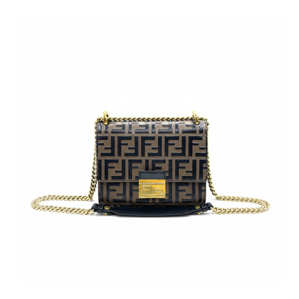 authentic preloved fendi FF logo chain strap crossbody bag with gold hardware 