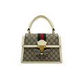 secondhand gucci queen margaret bee top handle bag with gg canvas and white leather in great condition for sale luxury designer bag