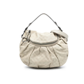 Front view of a Gucci Pelham hobo bag in off-white embossed Guccissima leather with gunmetal hardware.