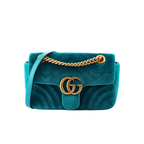 Preloved gucci Teal velvet shoulder bag handbag with gold chain and logo in great condition