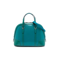 Front view of a structured Gucci Mini Dome bag in blue Micro Guccissima embossed patent leather.